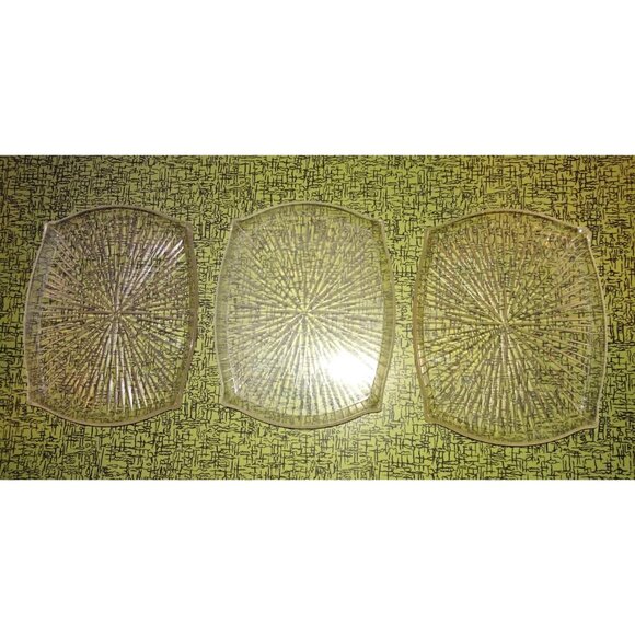 Vintage Three Clear Lucite Atomic Starburst Snack Trays trinket dish 1950s retro - Picture 4 of 13